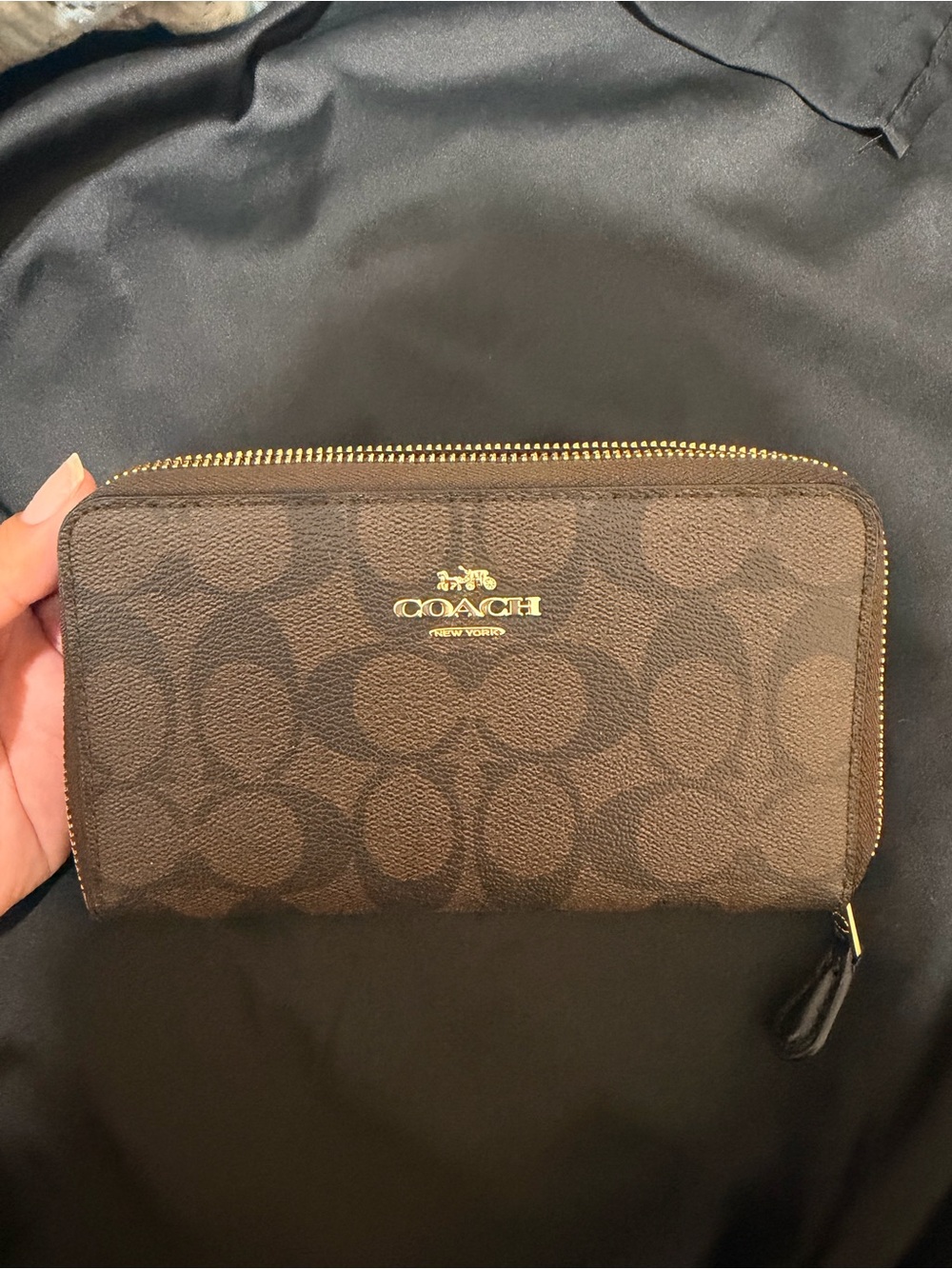 Coach Brown Signature Zip-Around Wallet